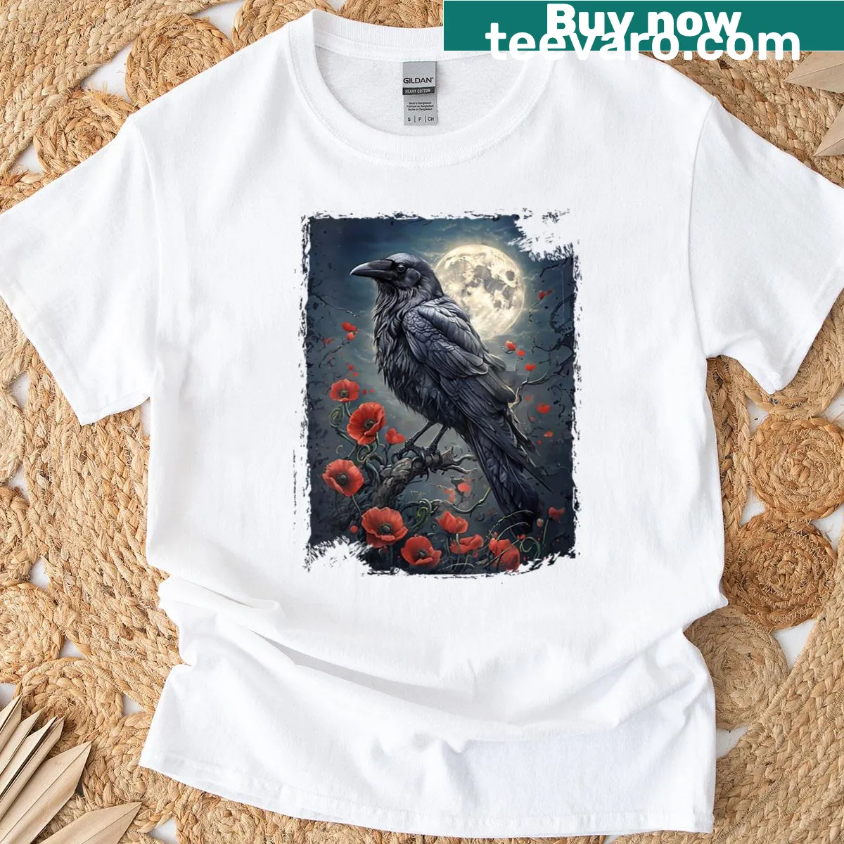 Vintage crow graphic tee with floral elements for bird lovers — on a men's t-shirt