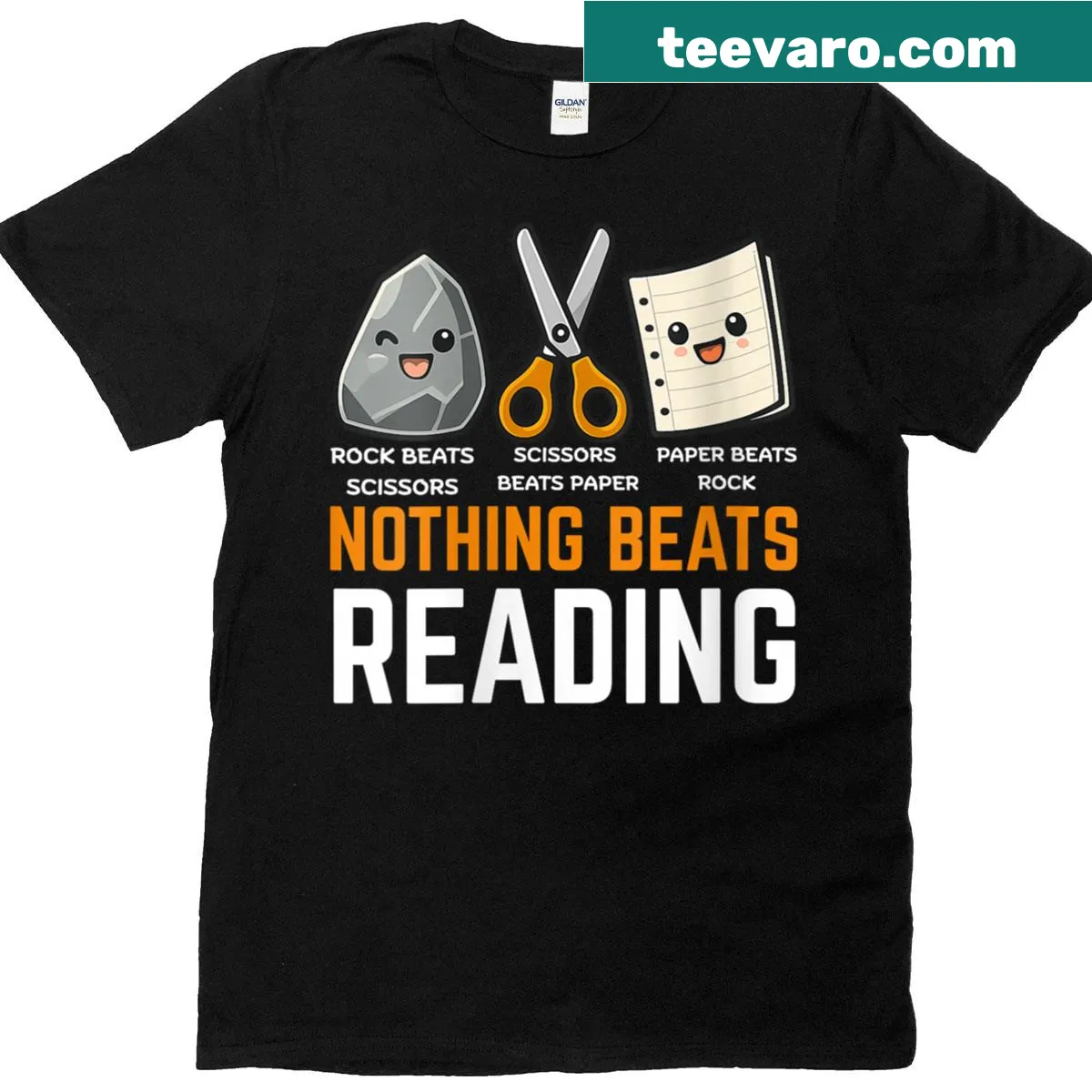 Vintage T-shirt with Rock Paper Scissors graphic and reading message — on a men's t-shirt
