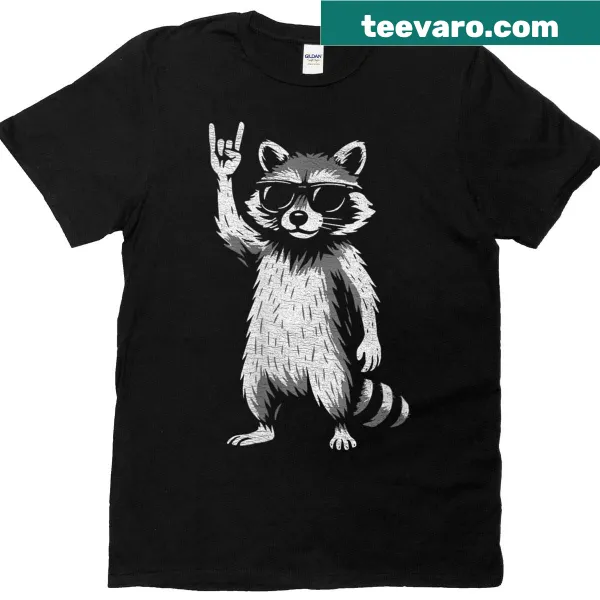 Funny raccoon graphic for rock music lovers on T-shirt
