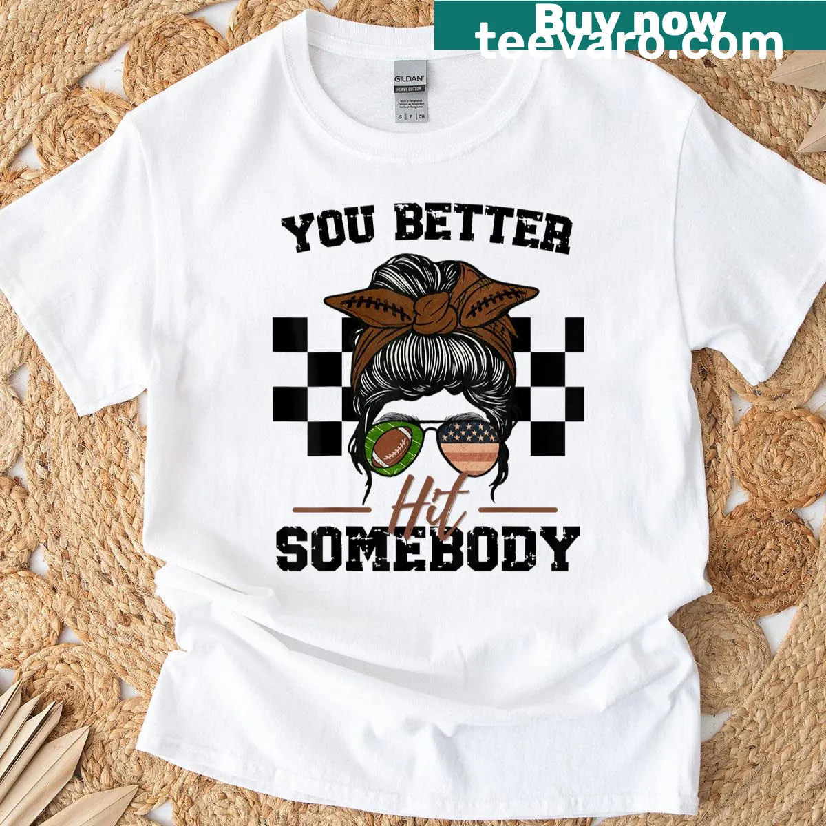 Funny vintage football t-shirt with distressed text and graphic — on a men's t-shirt
