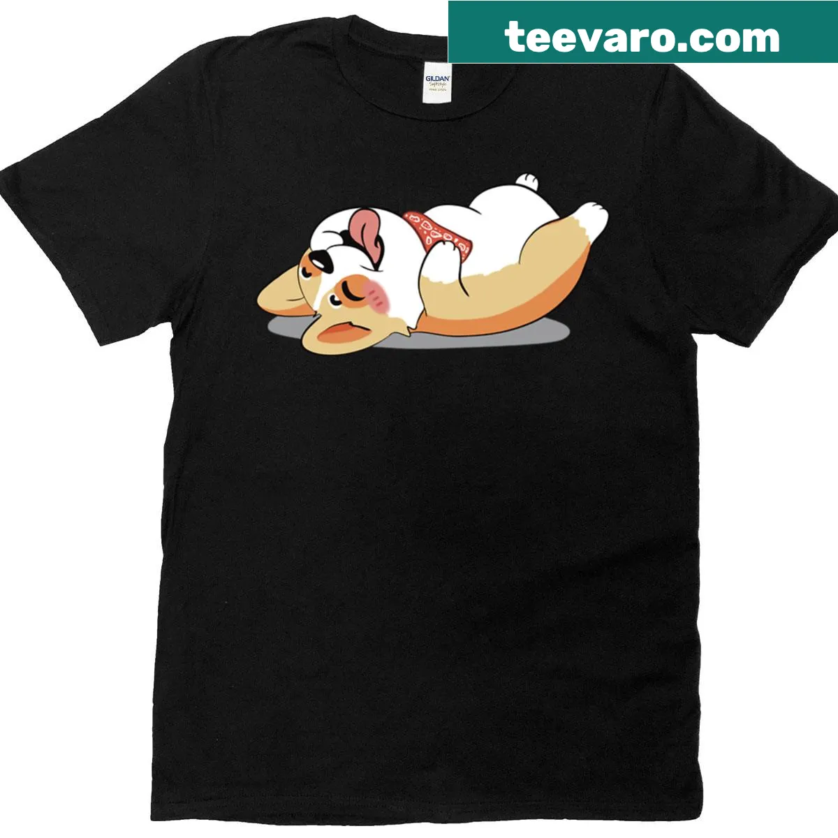 Playful corgi graphic named Zorgia on T-shirt — on a men's t-shirt