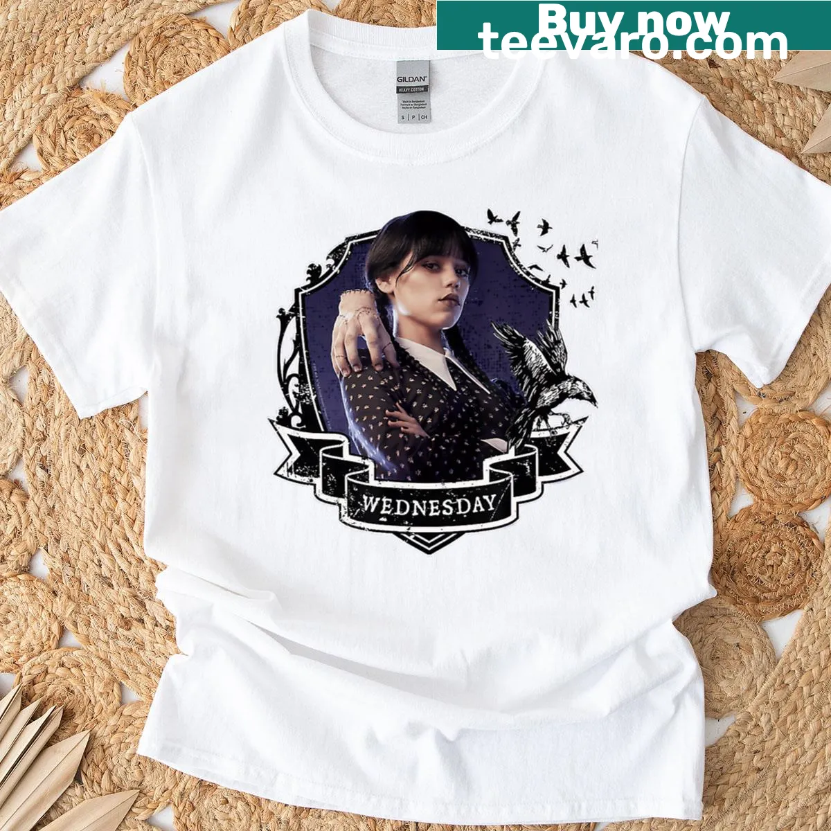 Cartoon girl in horror theme on vintage Halloween t-shirt — on a men's t-shirt