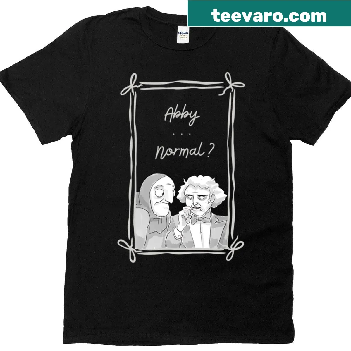 Witty 'Abby Normal' text design t-shirt — on a men's t-shirt