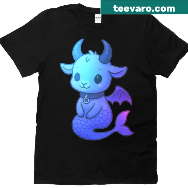 Cute cartoon T-shirt featuring a whimsical demonic mermaid