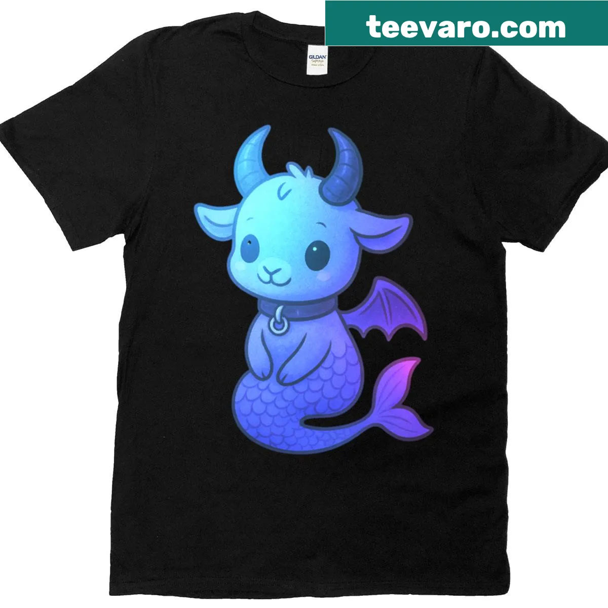 Cute cartoon T-shirt featuring a whimsical demonic mermaid — on a men's t-shirt