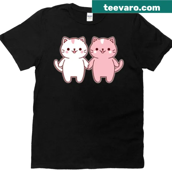 Kawaii cat couple graphic on a cute pastel t-shirt.