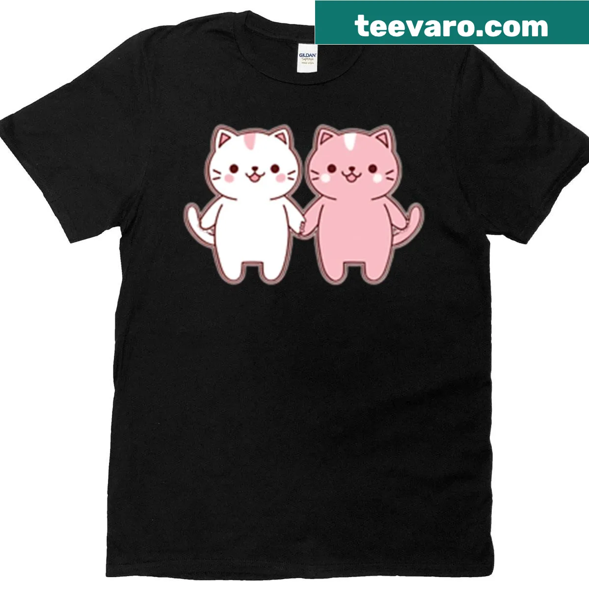 Kawaii cat couple graphic on a cute pastel t-shirt. — on a men's t-shirt