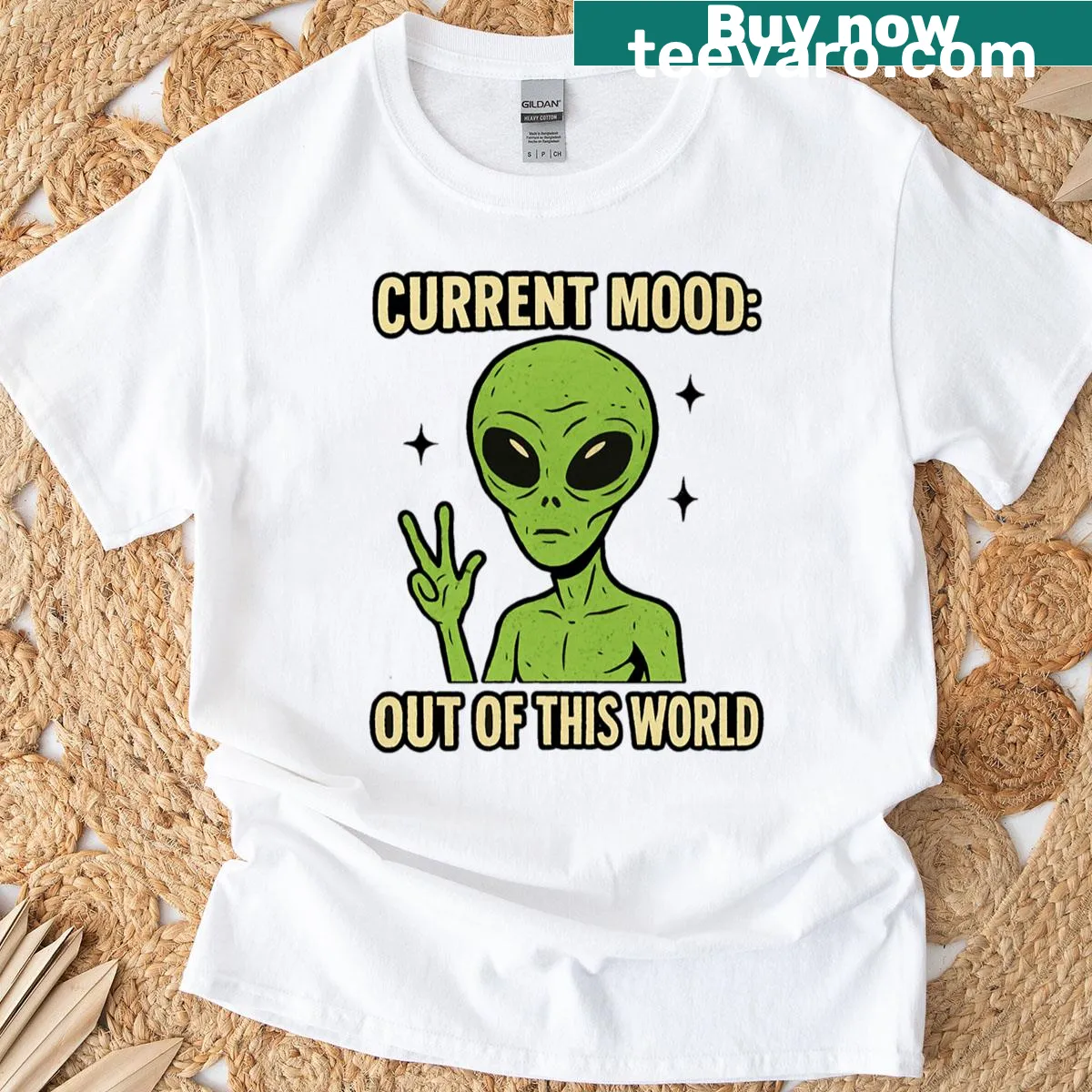 Alien graphic expressing mood on a t-shirt — on a men's t-shirt