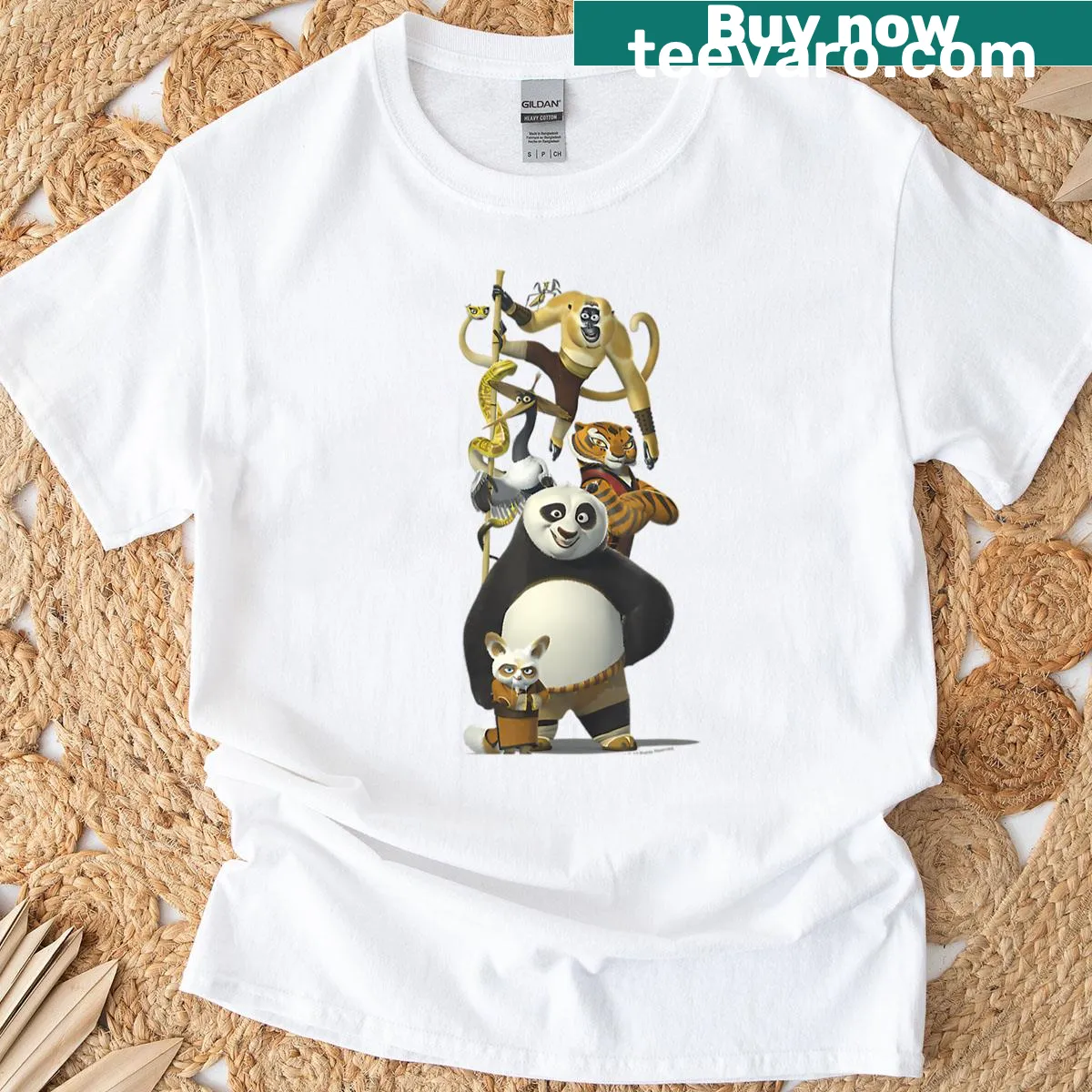 Cartoon bear in kung fu outfit on a t-shirt — on a men's t-shirt