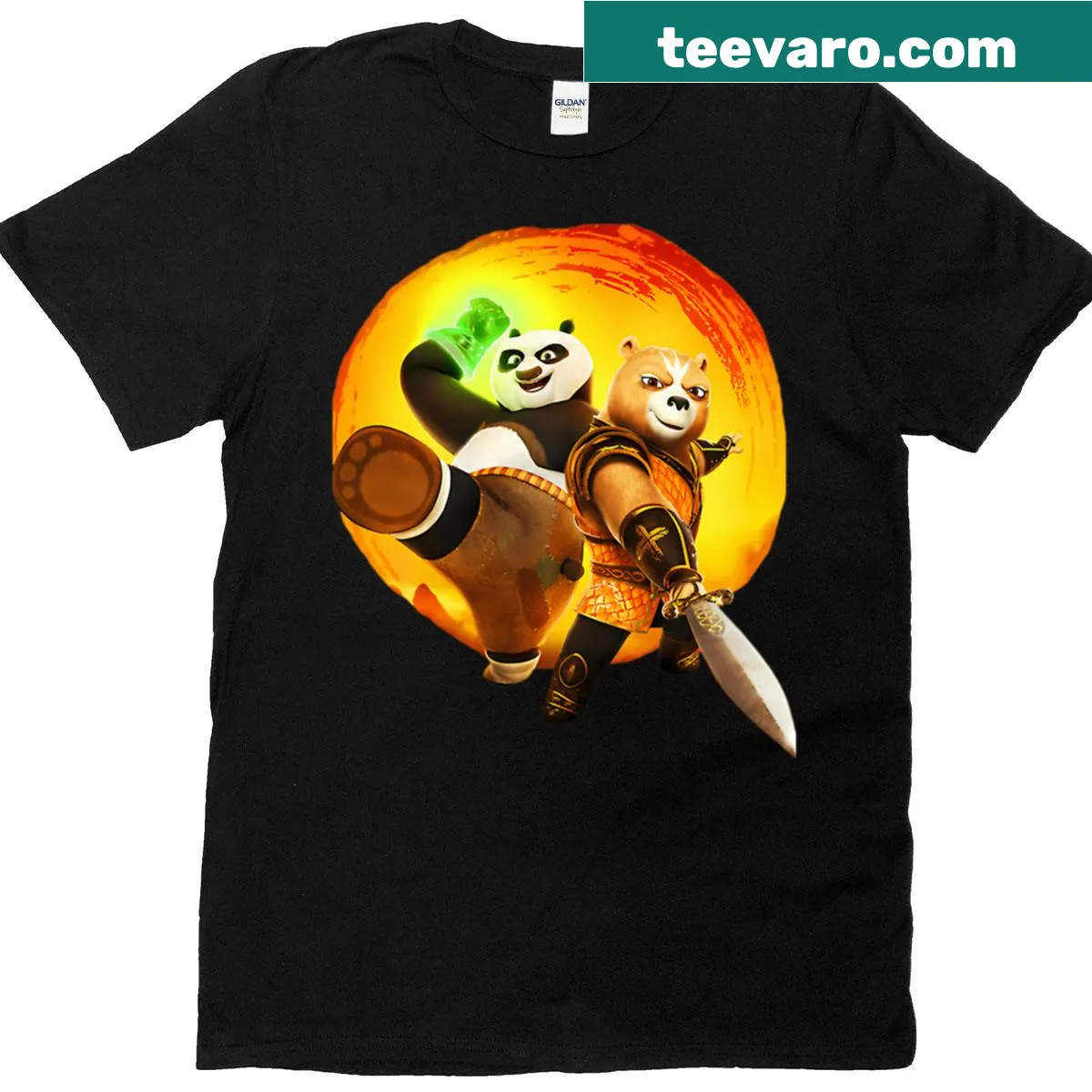 Cartoon bear in kung fu outfit with humorous text — on a men's t-shirt