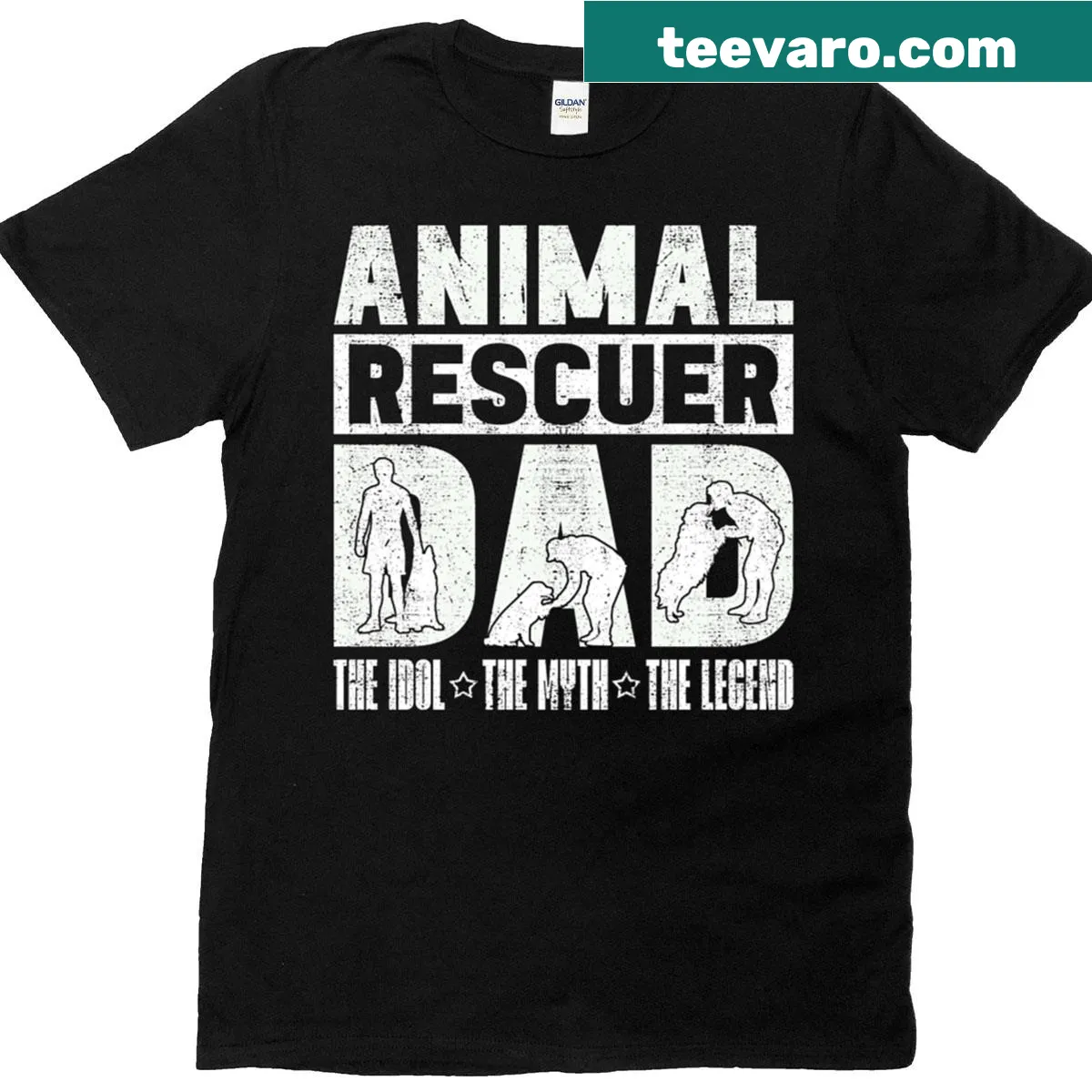 Illustrative shirt featuring animals with rescue theme — on a men's t-shirt