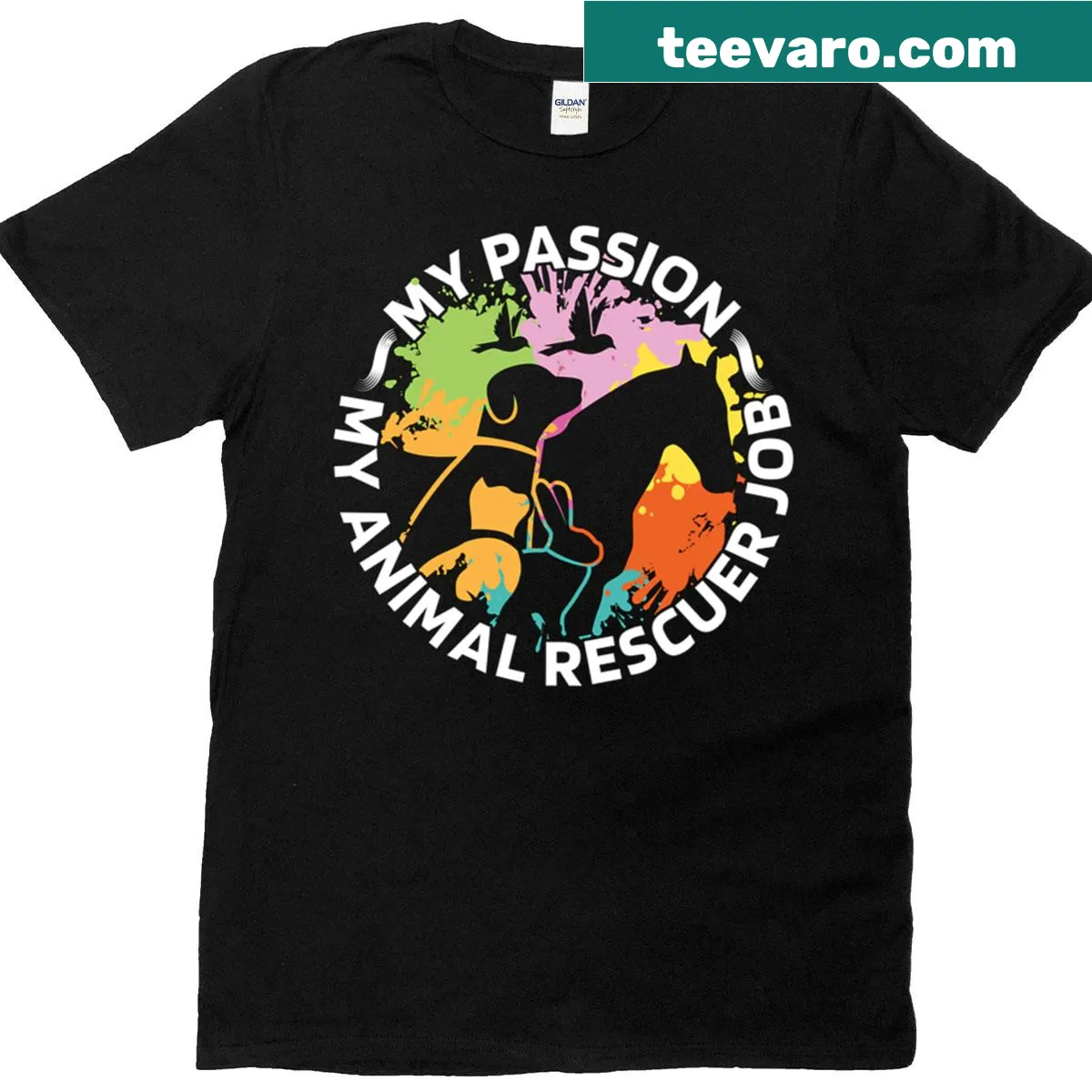 Animal shelter lover t-shirt with heartfelt illustrations and text — on a men's t-shirt