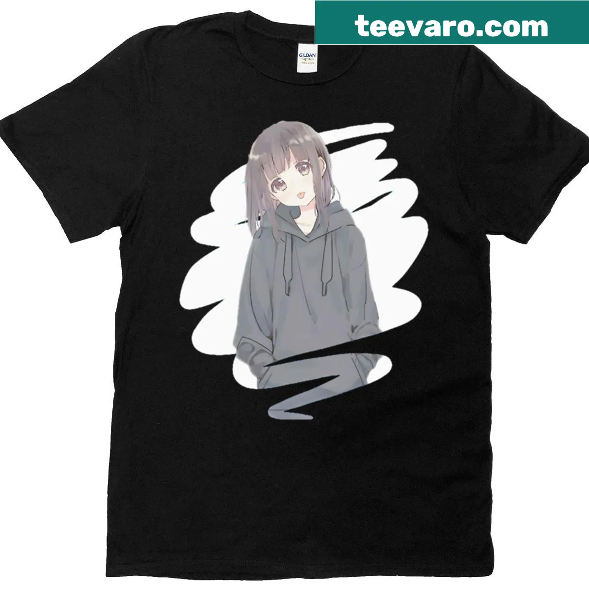 Oversized T-shirt featuring an anime girl graphic with a whimsical design. — on a men's t-shirt