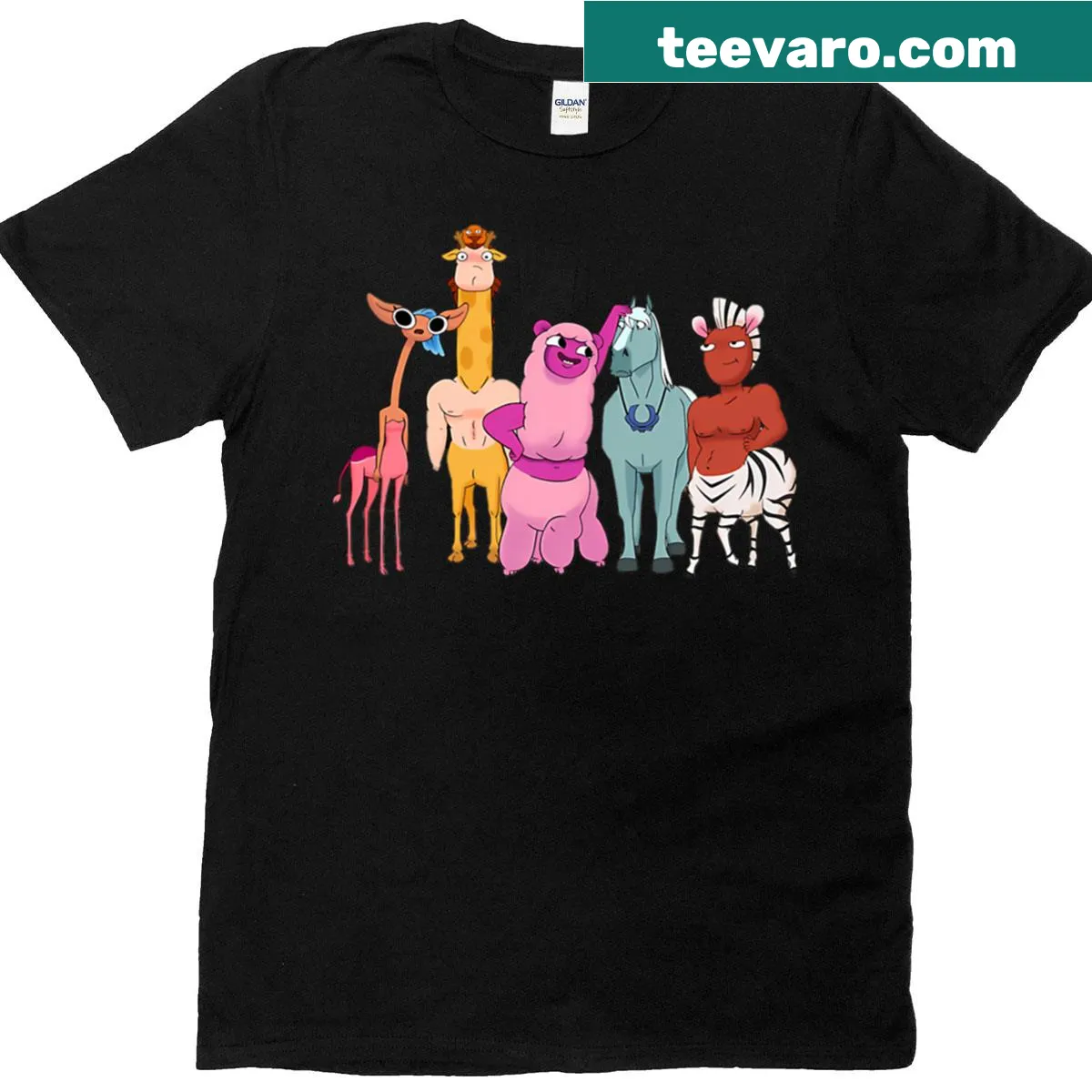 Anime-style cartoon design showcasing fun friendship themes. — on a men's t-shirt
