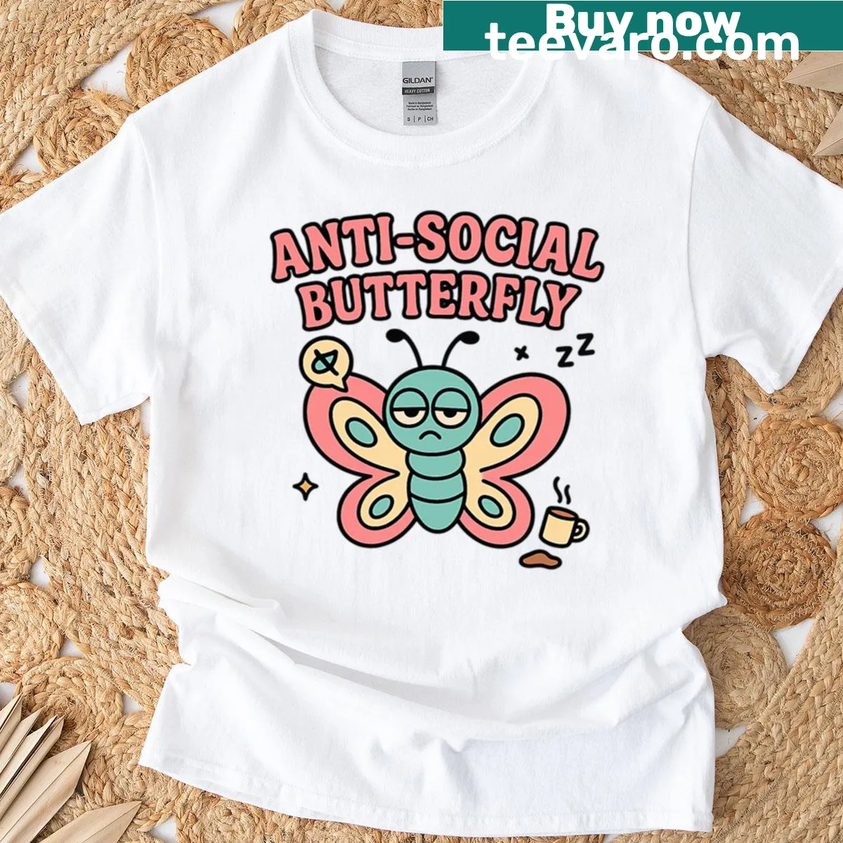 Anti-social butterfly graphic on a t-shirt — on a men's t-shirt