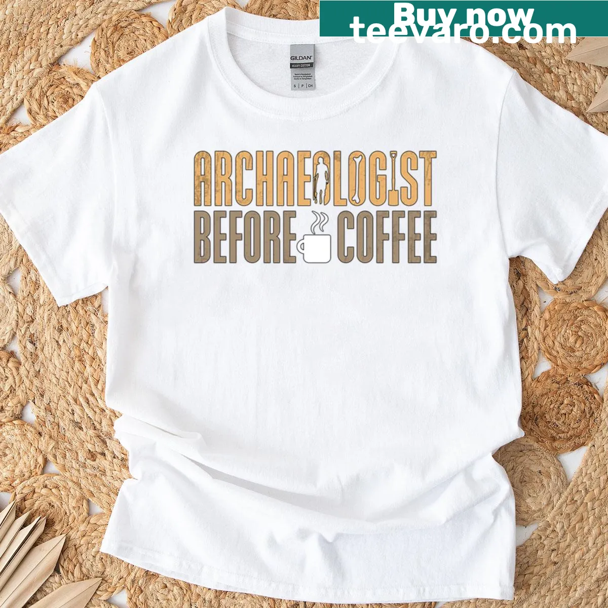 Archaeologist coffee humor graphic on a t-shirt — on a men's t-shirt