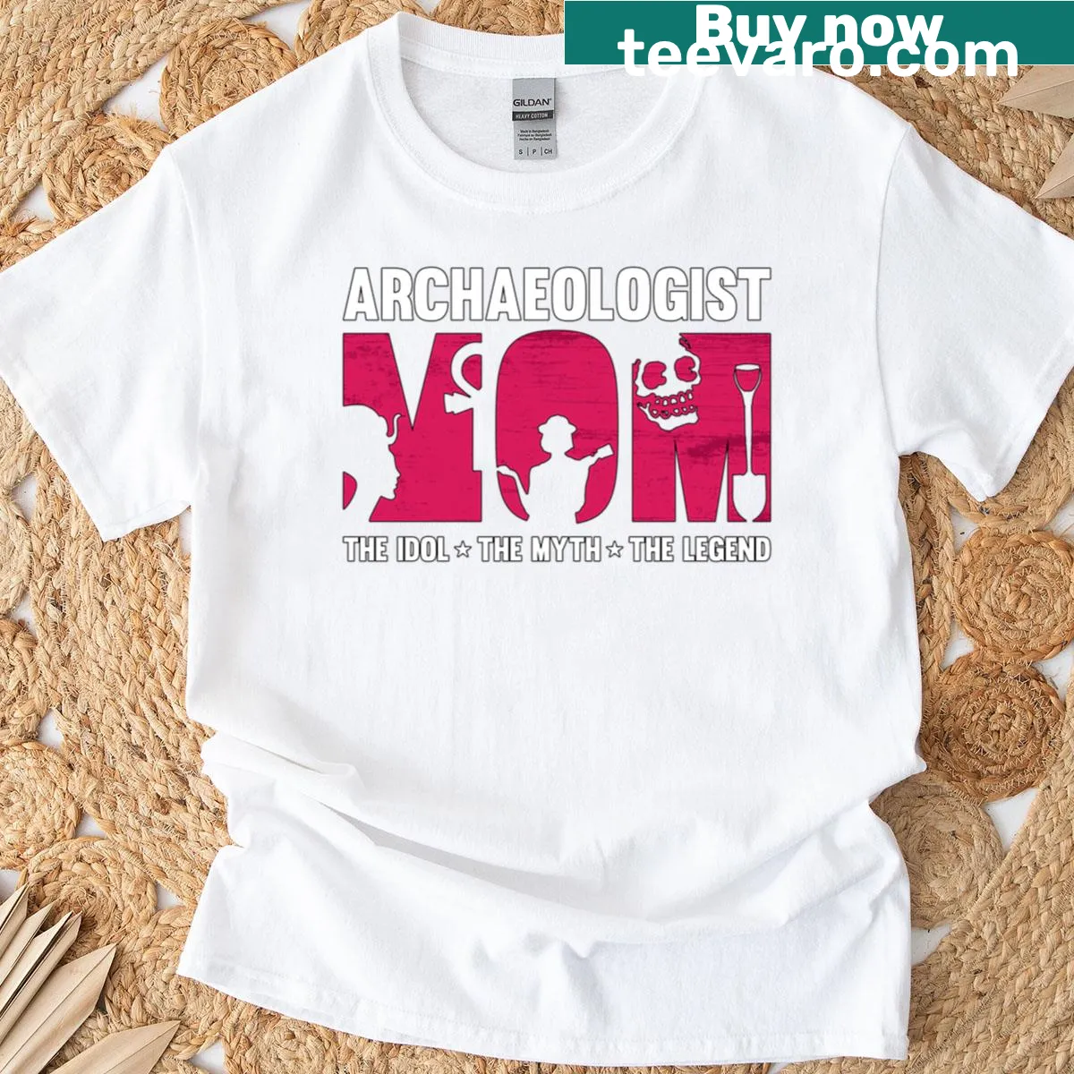Oversized t-shirt honoring archeologist mom with playful text — on a men's t-shirt