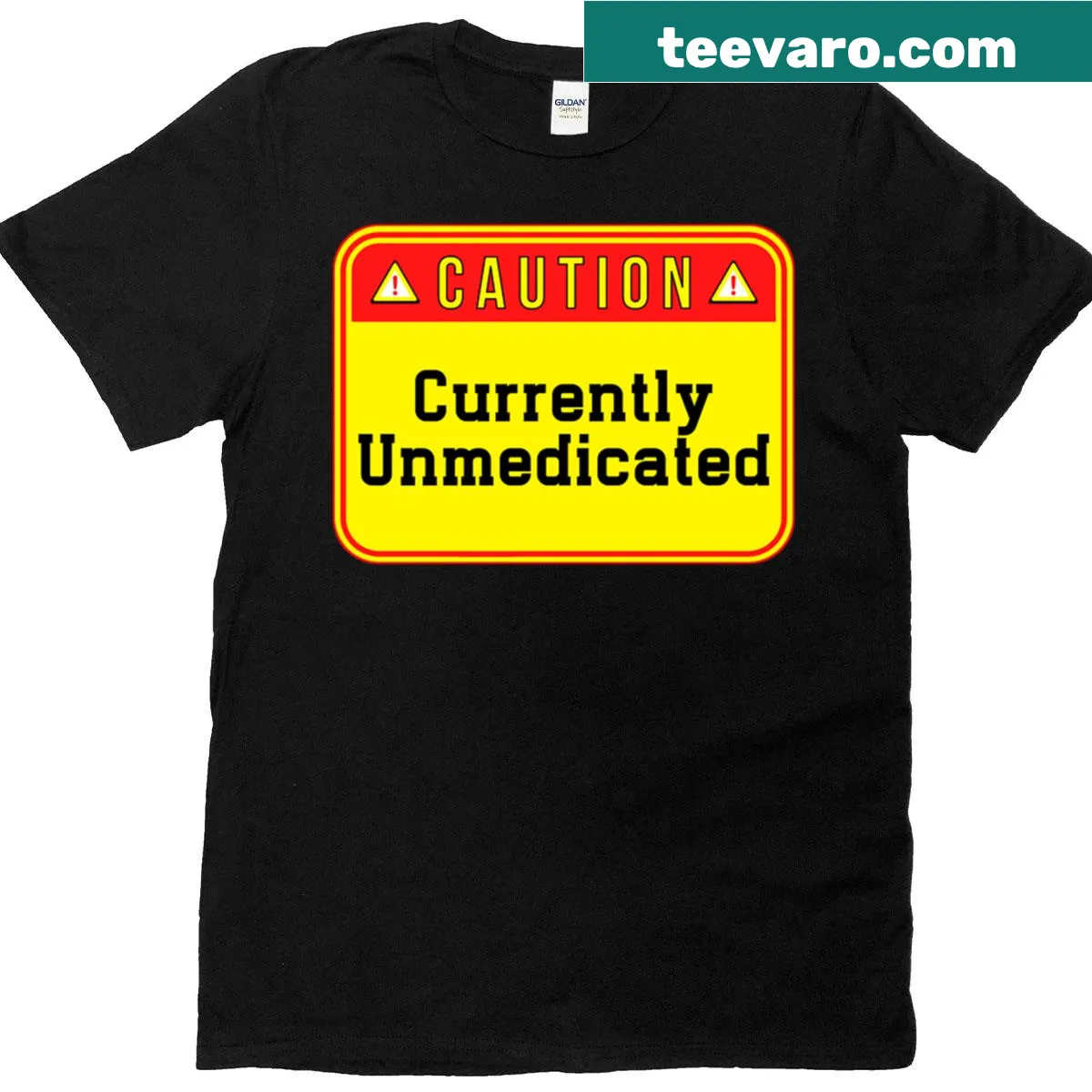 Funny t-shirt with warning sign graphic about women's empowerment — on a men's t-shirt