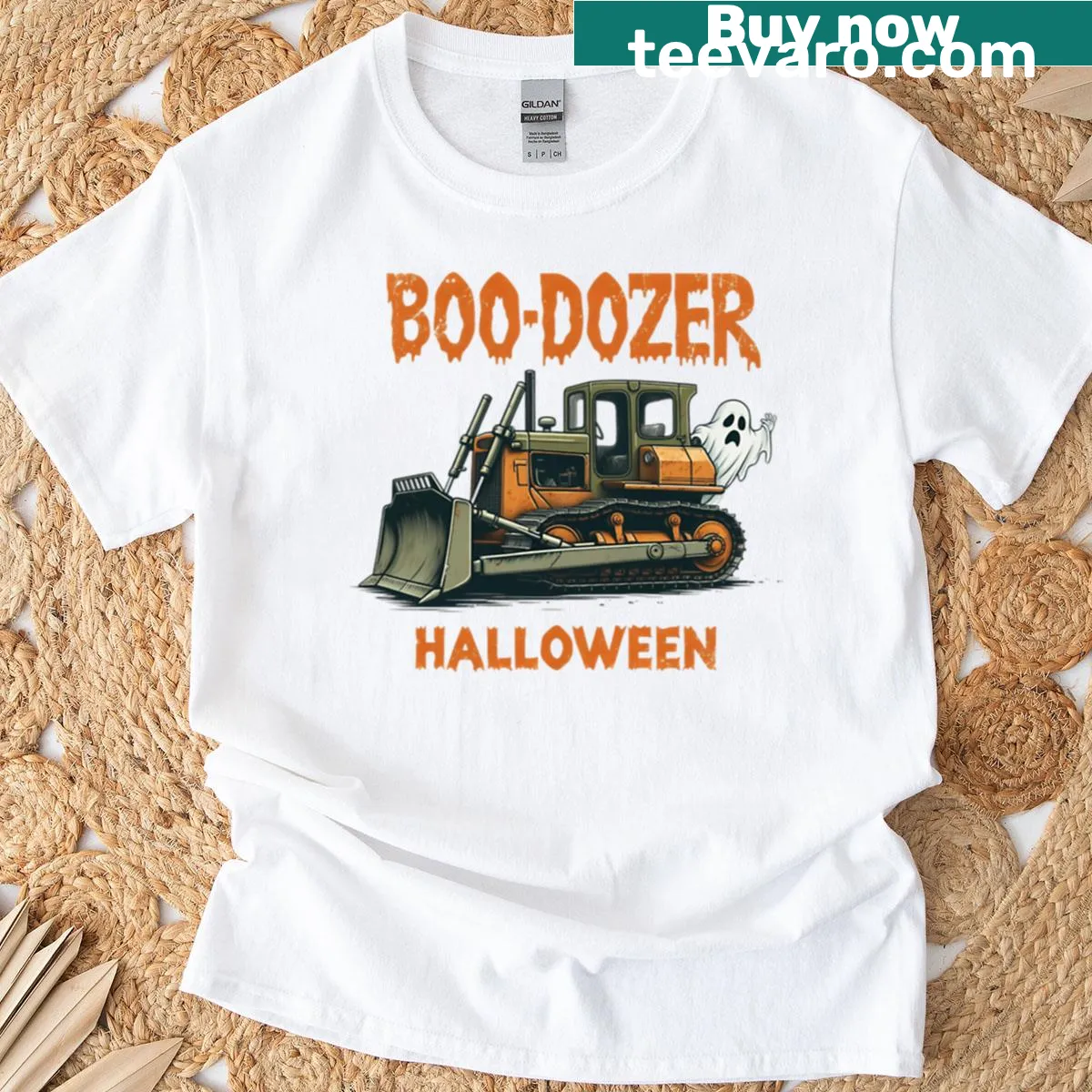 Halloween themed t-shirt with a pumpkin truck illustration — on a men's t-shirt