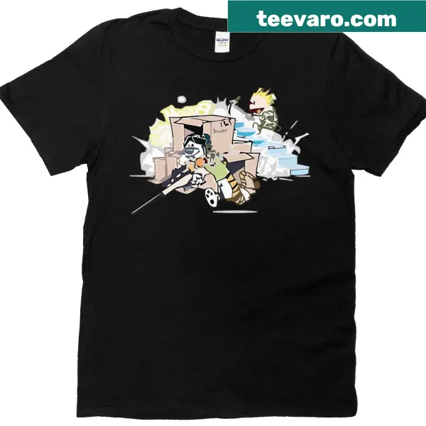 Limited edition t-shirt of a boy and tiger building a cardboard fort