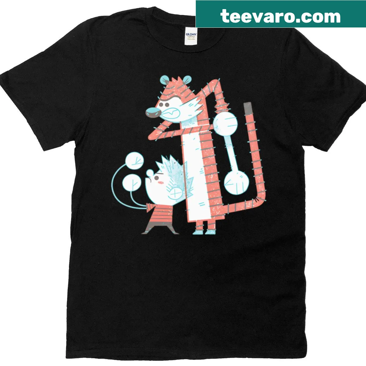 Cartoon design of a boy and tiger friendship illustration. — on a men's t-shirt