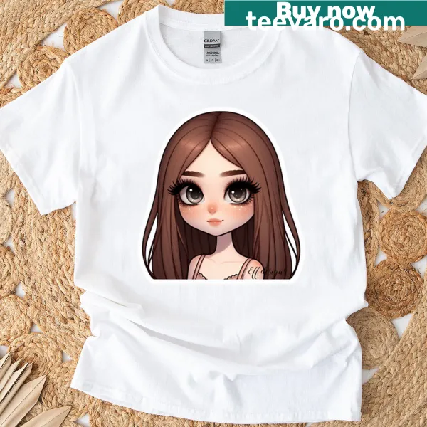 Cartoon graphic of a cute girl on a T-shirt