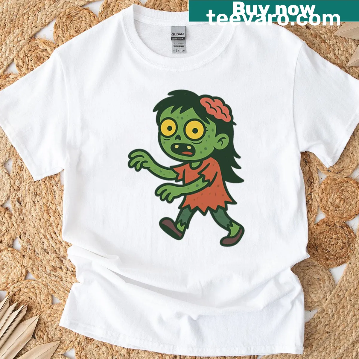 Cartoon girl zombie illustration for Halloween t-shirt — on a men's t-shirt