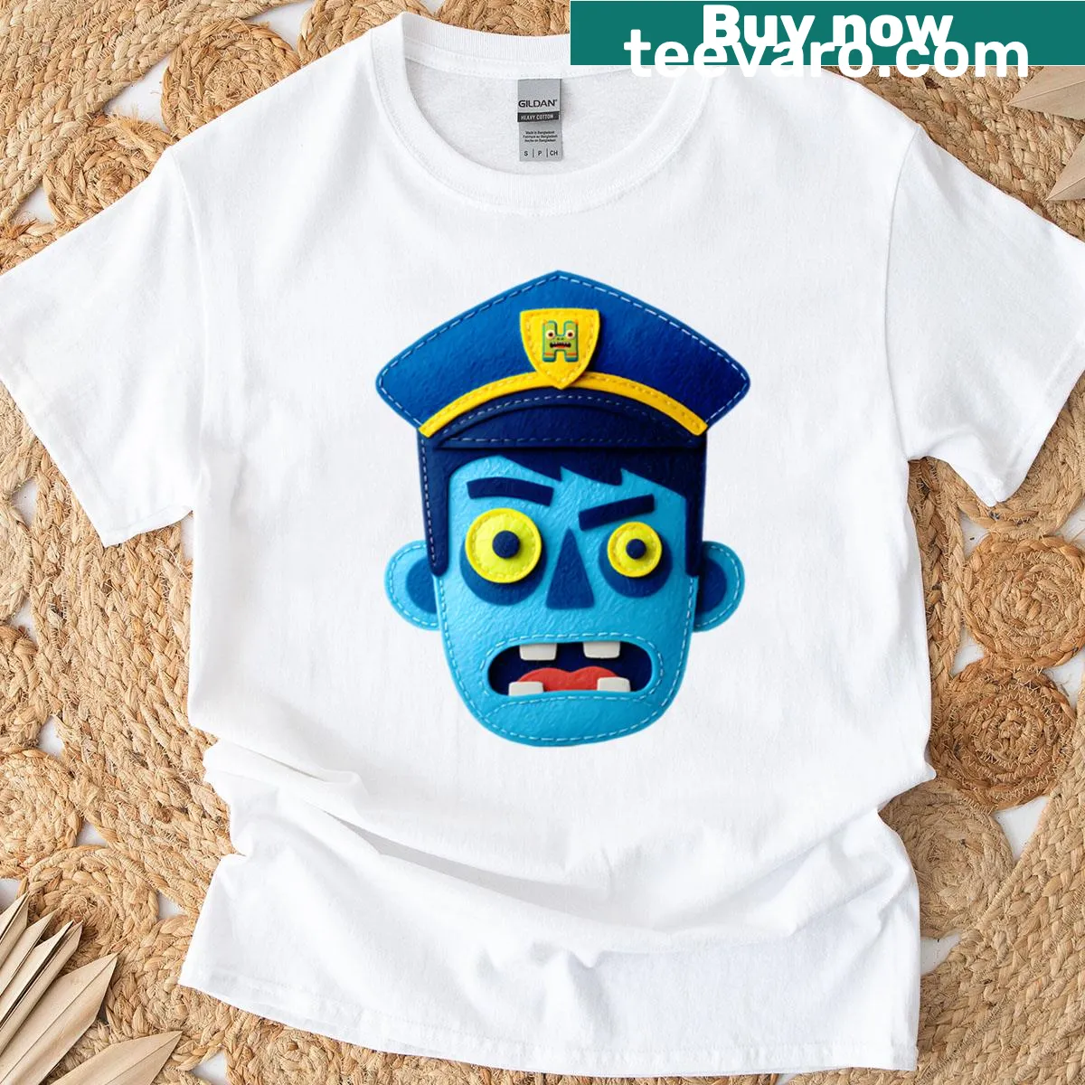 Funny cartoon police character design on t-shirt — on a men's t-shirt