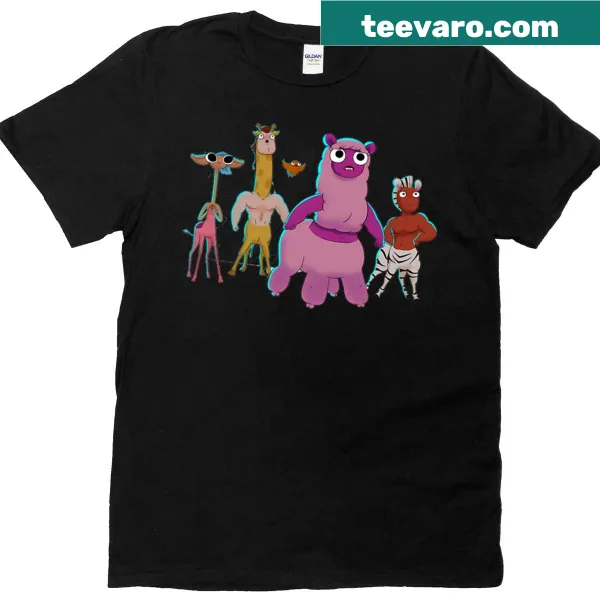 Vintage-style T-shirt featuring cartoon anime friends design.