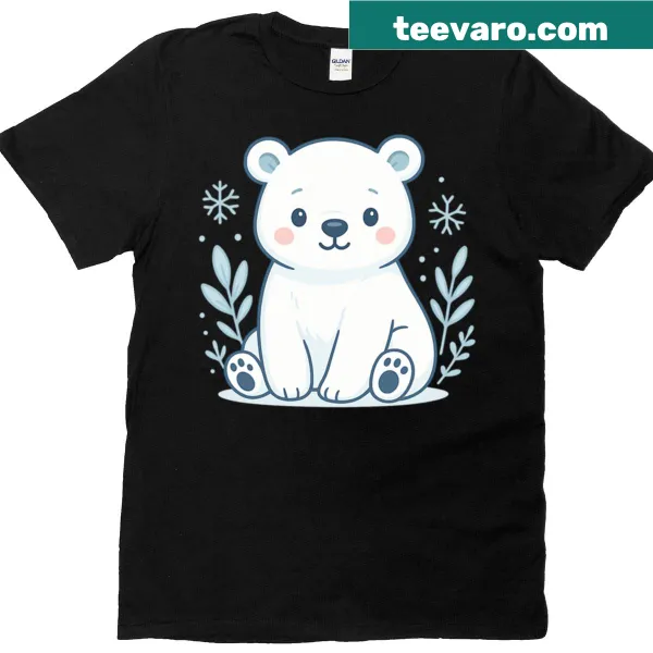 Cute polar bear illustration on a winter-themed t-shirt