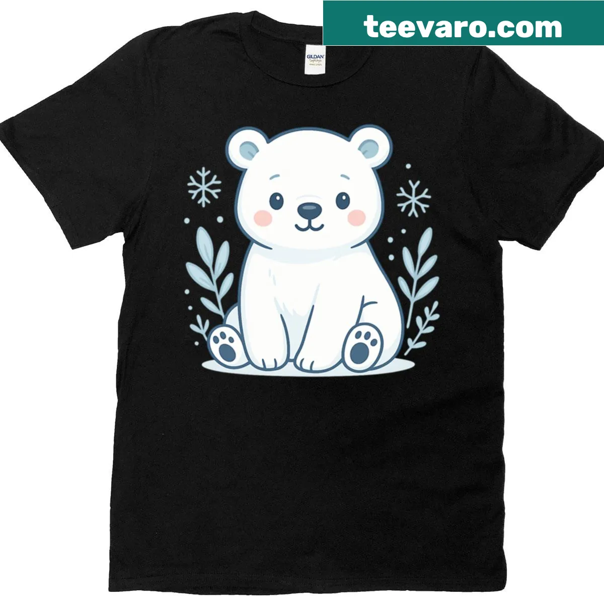 Cute polar bear illustration on a winter-themed t-shirt — on a men's t-shirt