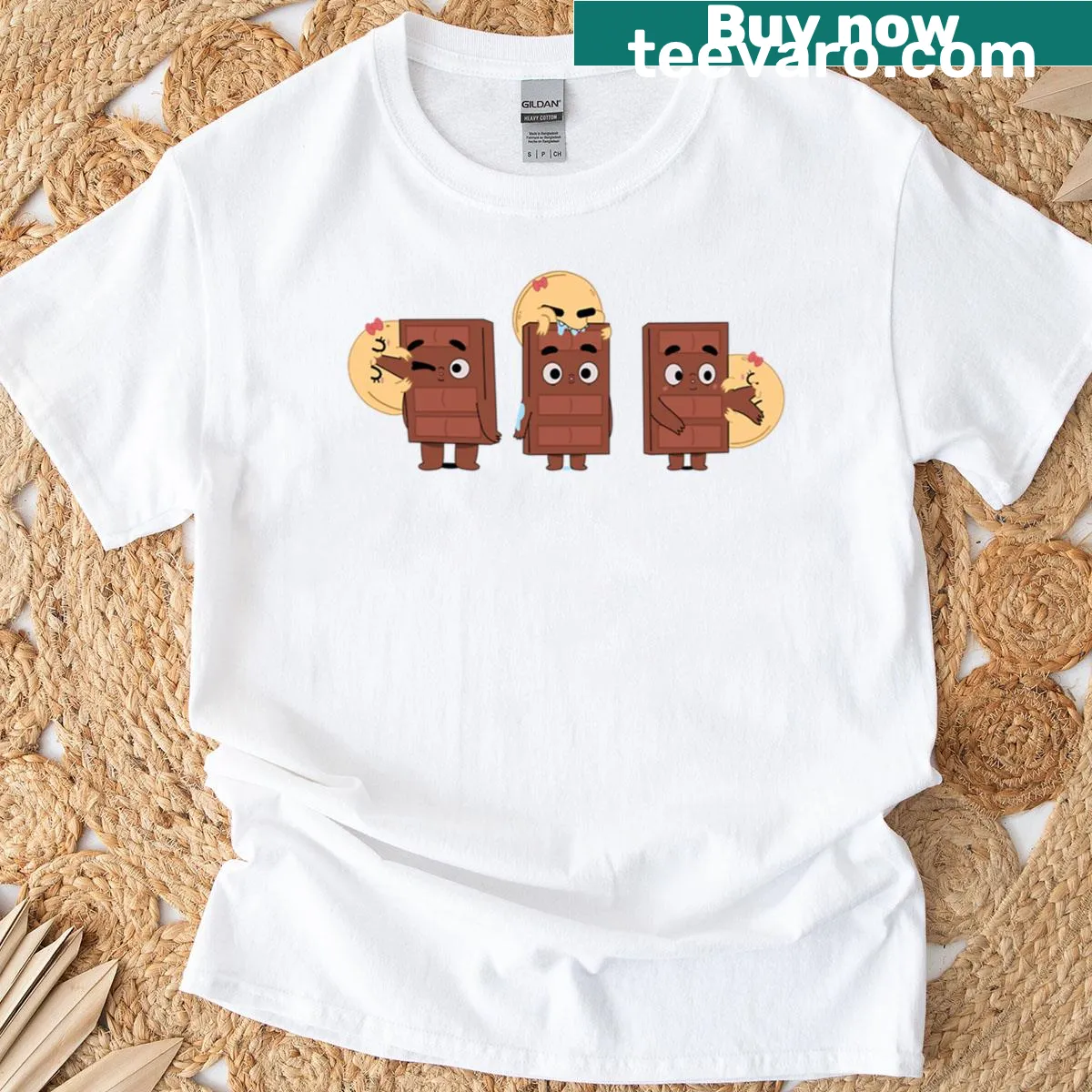 Cute couple enjoying chocolate pancakes illustration on a t-shirt — on a men's t-shirt
