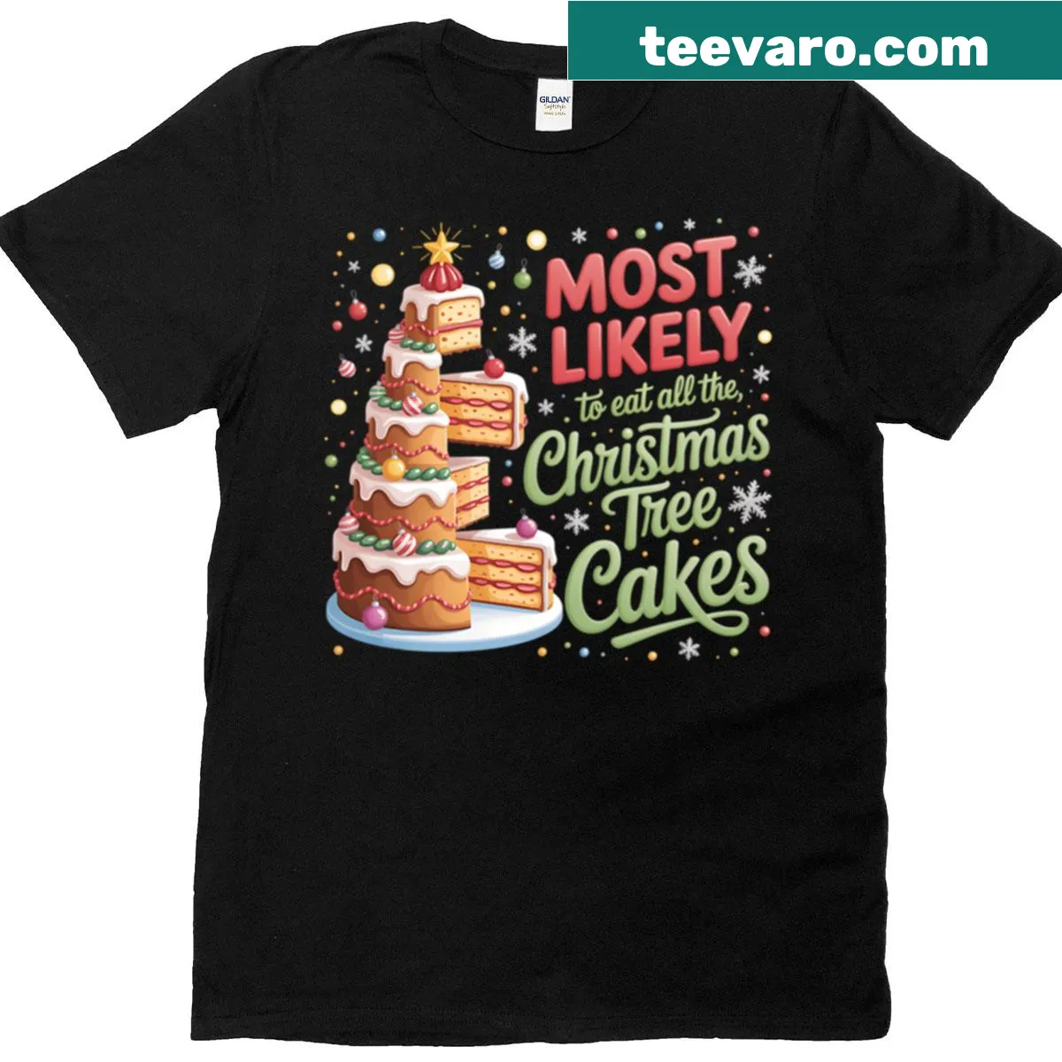 T-shirt depicting funny Christmas tree cakes design for the holidays. — on a men's t-shirt