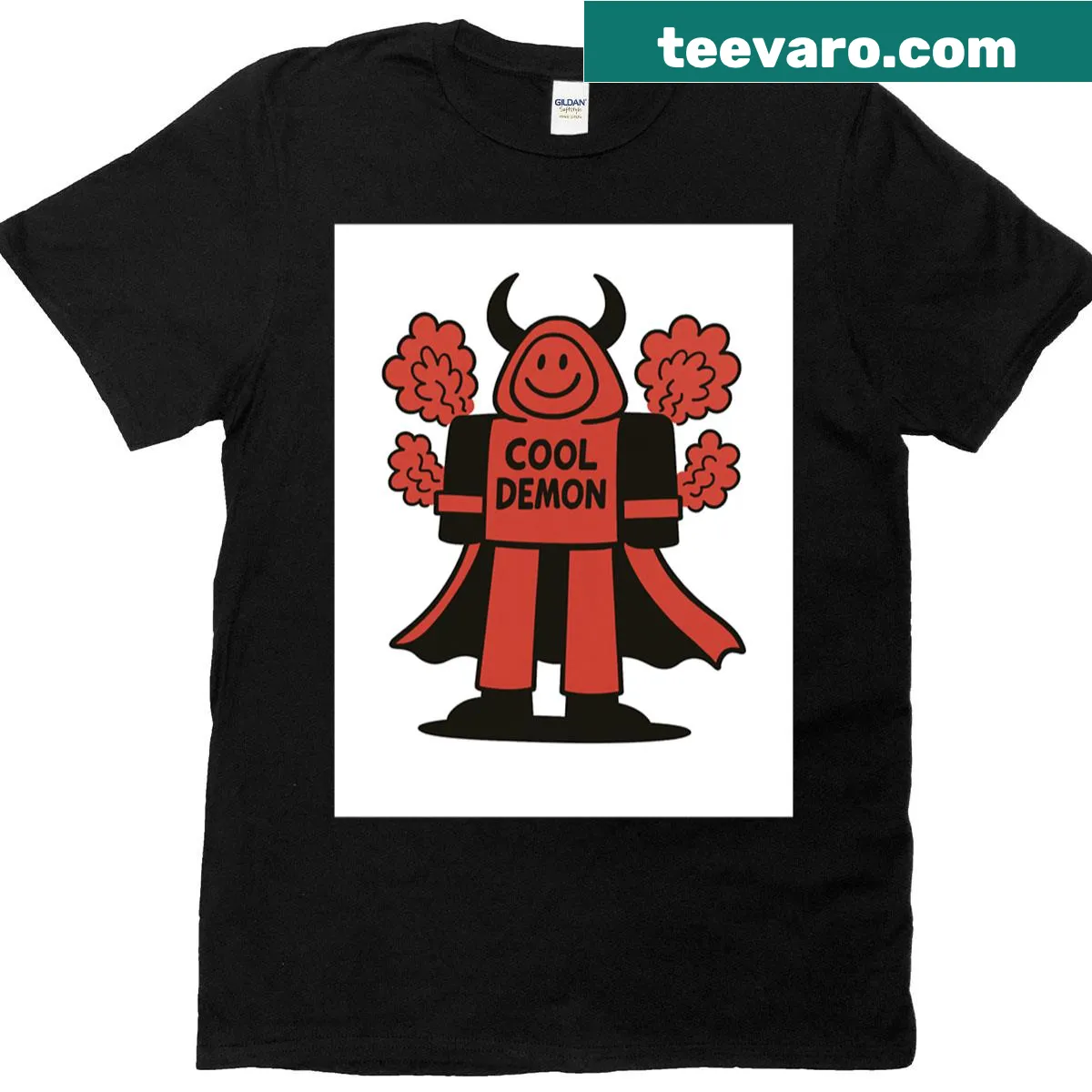Oversized T-shirt featuring a playful cartoon demon character — on a men's t-shirt