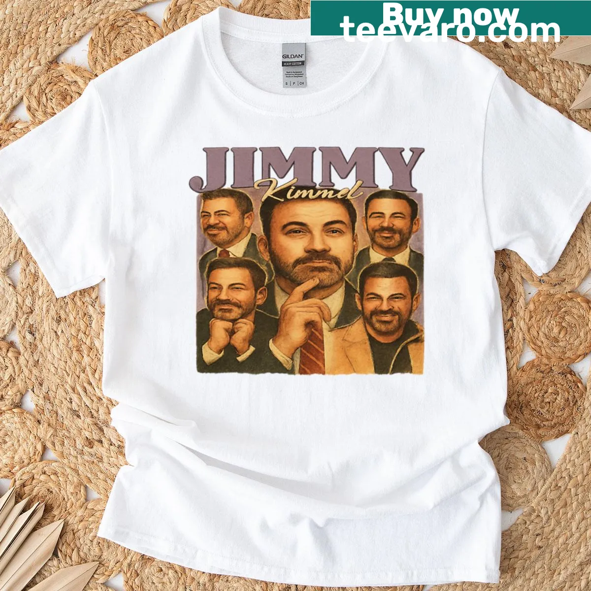 Witty Jimmy Kimmel T-shirt with humorous phrases and bold typography — on a men's t-shirt