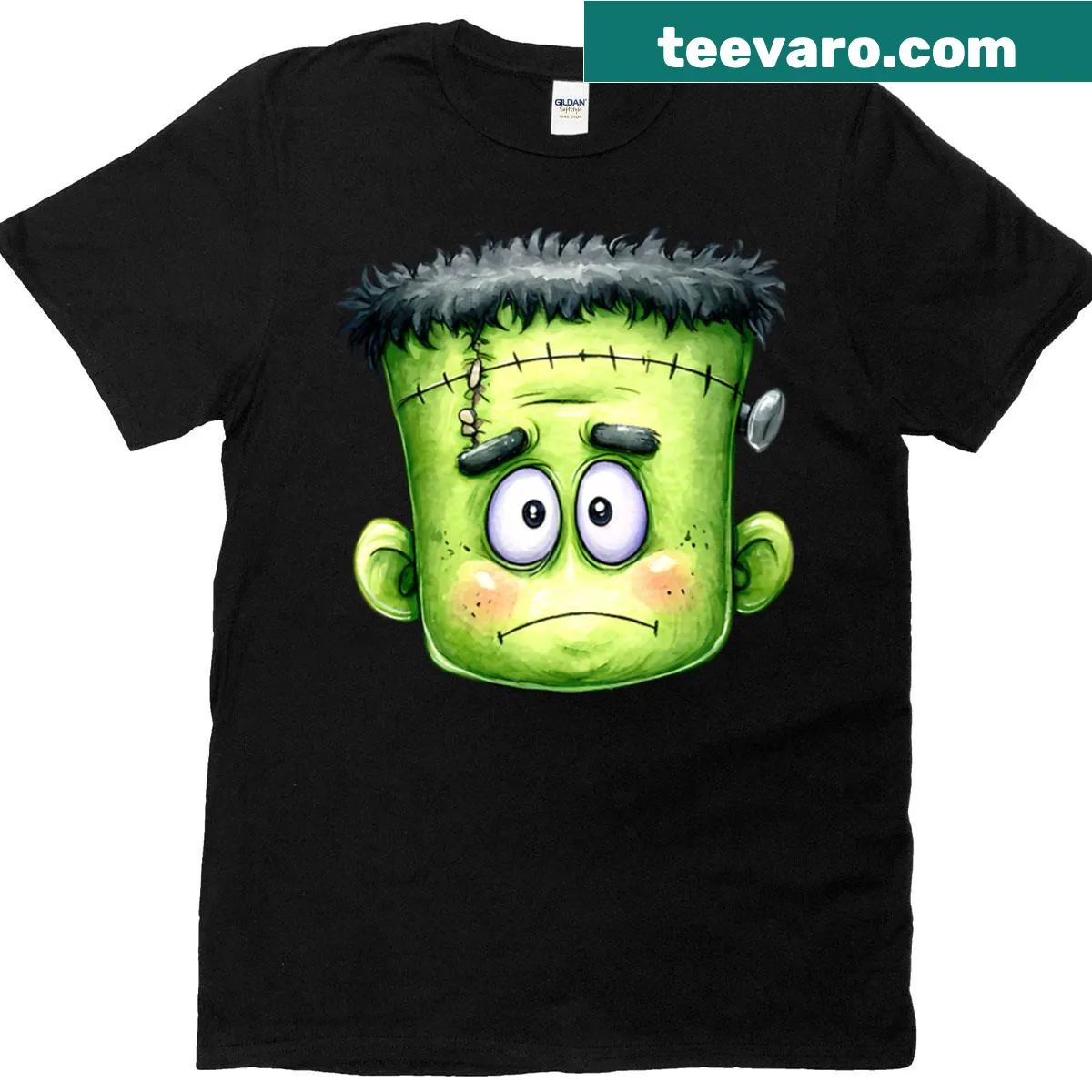 Cartoon Frankenstein head graphic on a T-shirt. — on a men's t-shirt