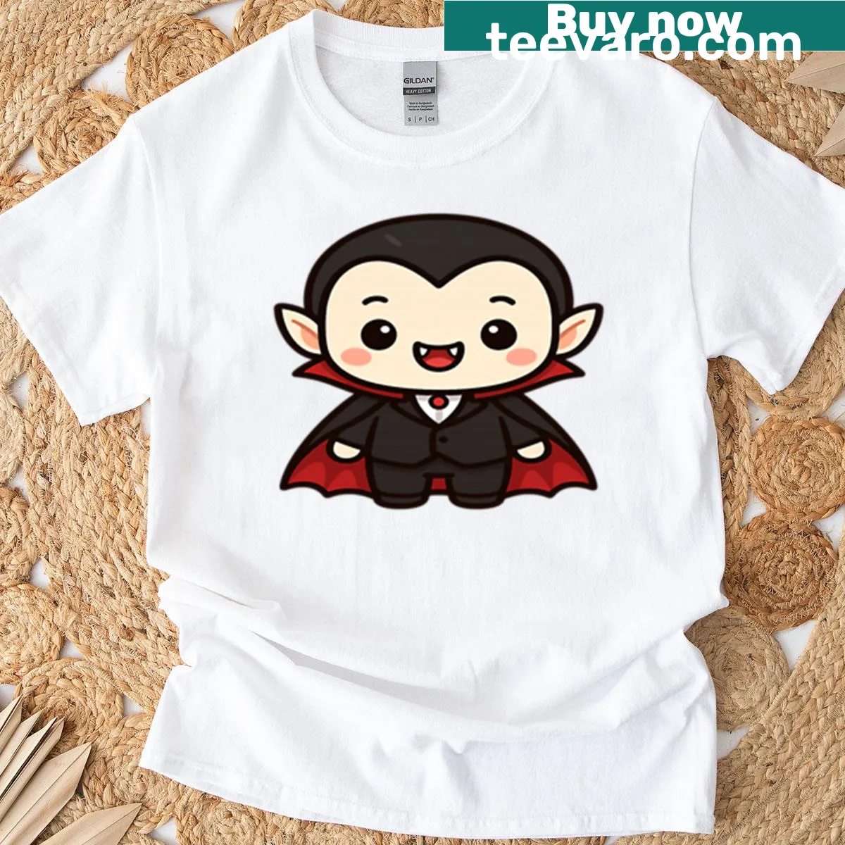 Kawaii chibi vampire Halloween design t-shirt — on a men's t-shirt