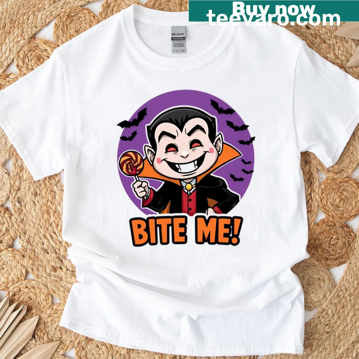 Cute Dracula illustration on Halloween t-shirt — on a men's t-shirt