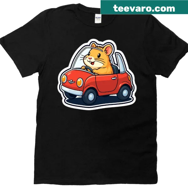 Cute hamster cartoon T-shirt with hamster driving a mini car