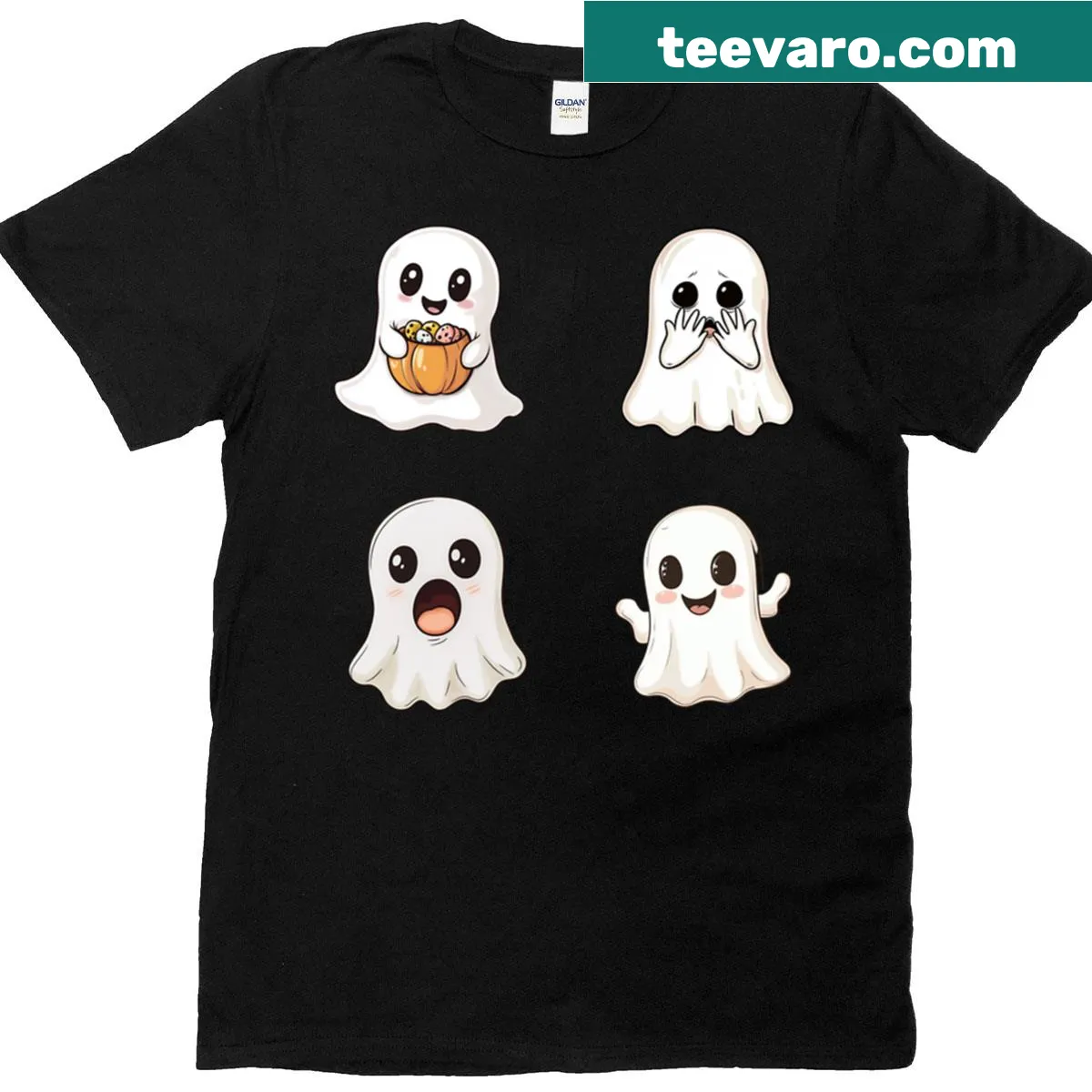 Cute little ghost sticker designs on a T-shirt for Halloween — on a men's t-shirt