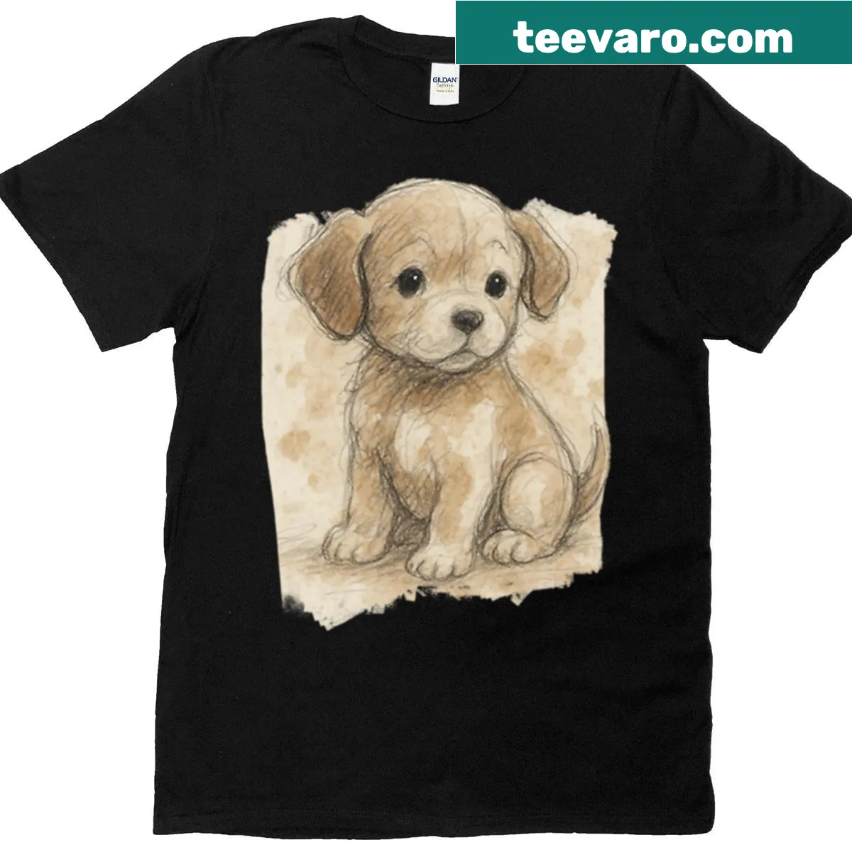 Cute puppy graphic T-shirt — on a men's t-shirt
