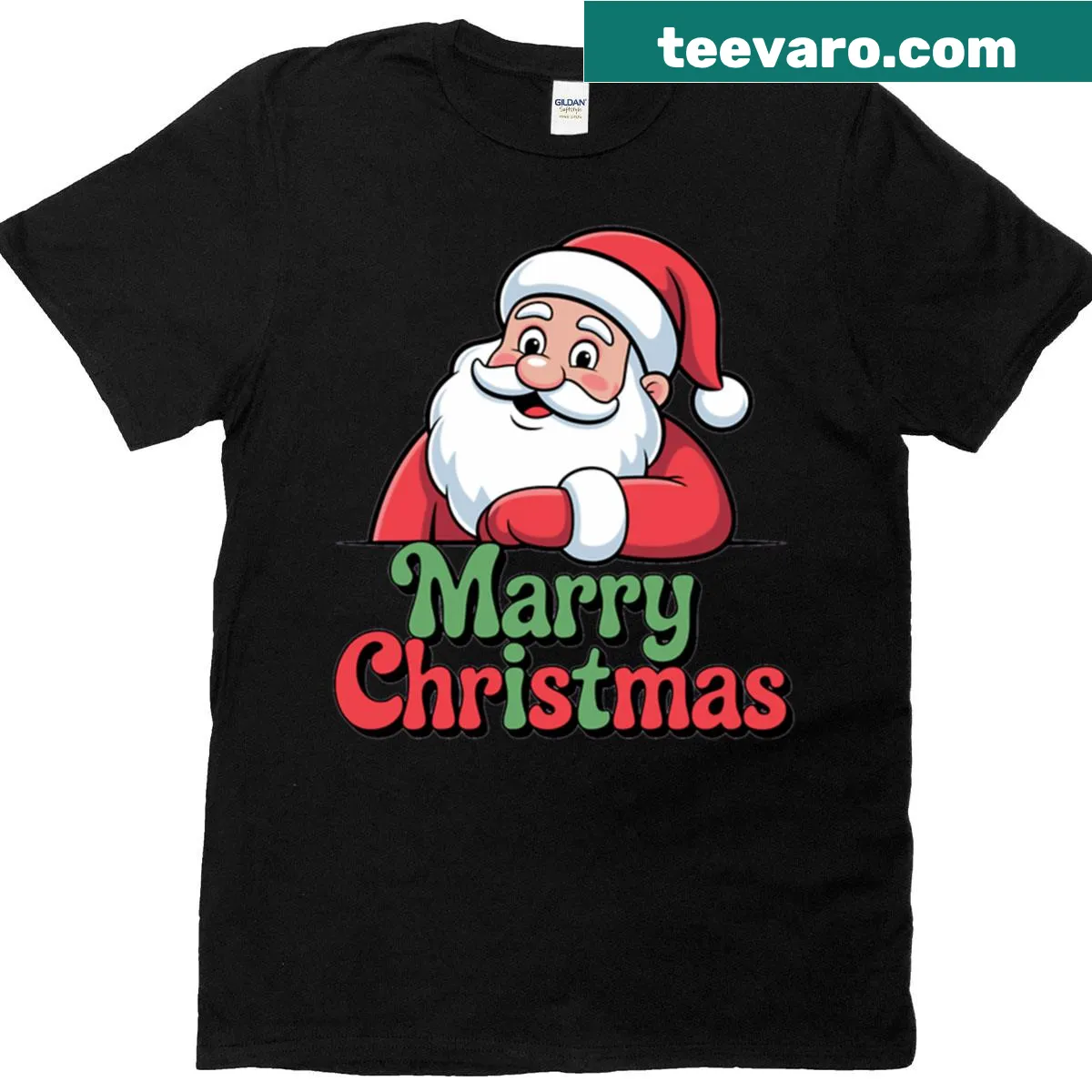 Cute Santa Claus illustration t-shirt with Merry Christmas text — on a men's t-shirt