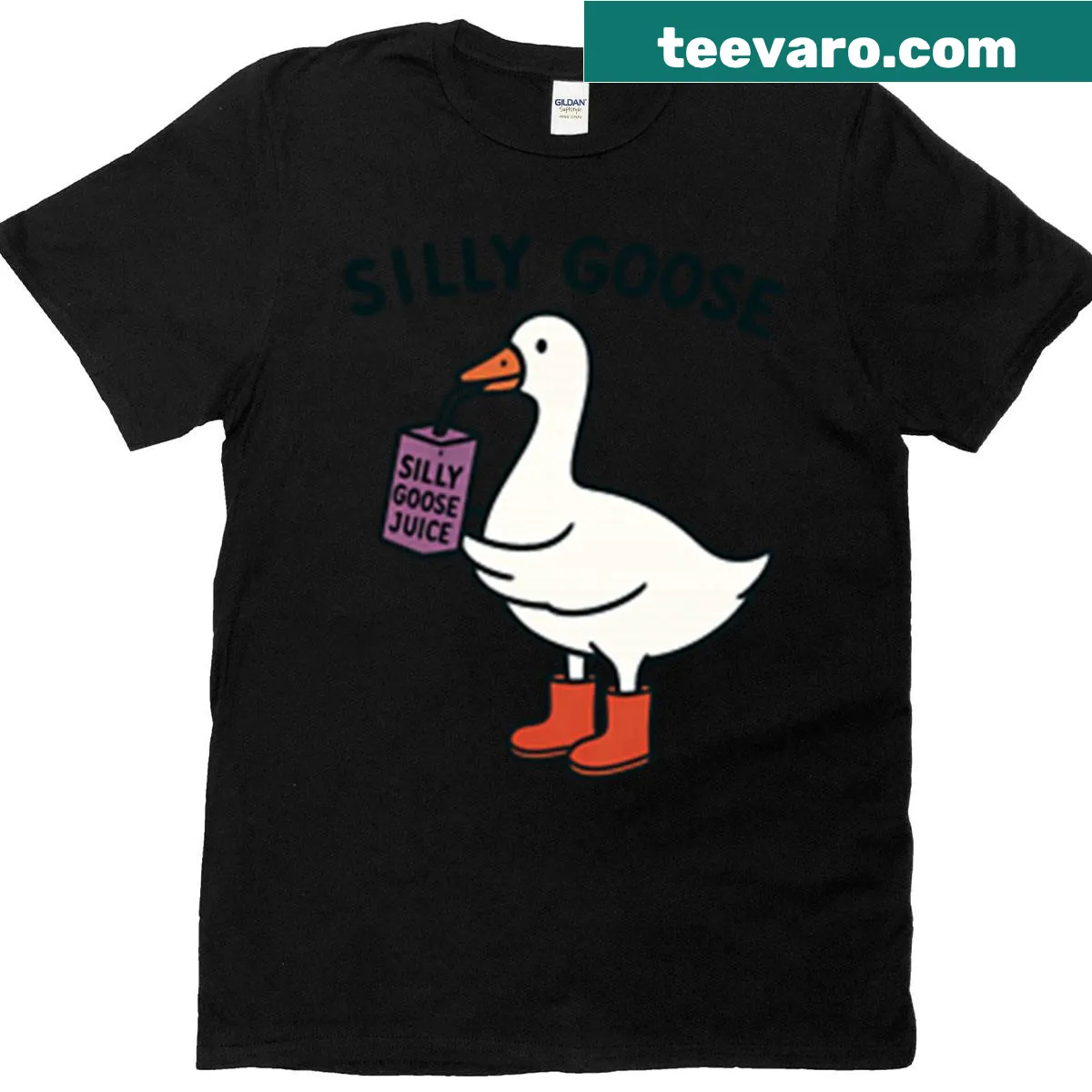 Cute T-shirt with a cartoon of a silly goose — on a men's t-shirt