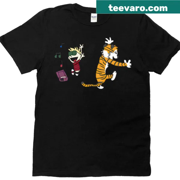 Oversized T-shirt with a playful dancing boy and tiger graphic