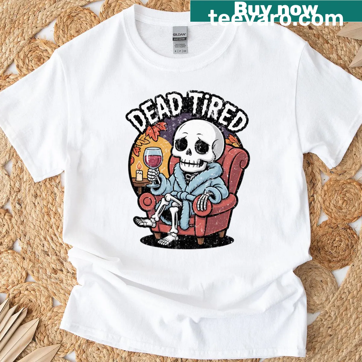 Funny skeleton with wine graphic for Halloween on an oversized T-shirt — on a men's t-shirt