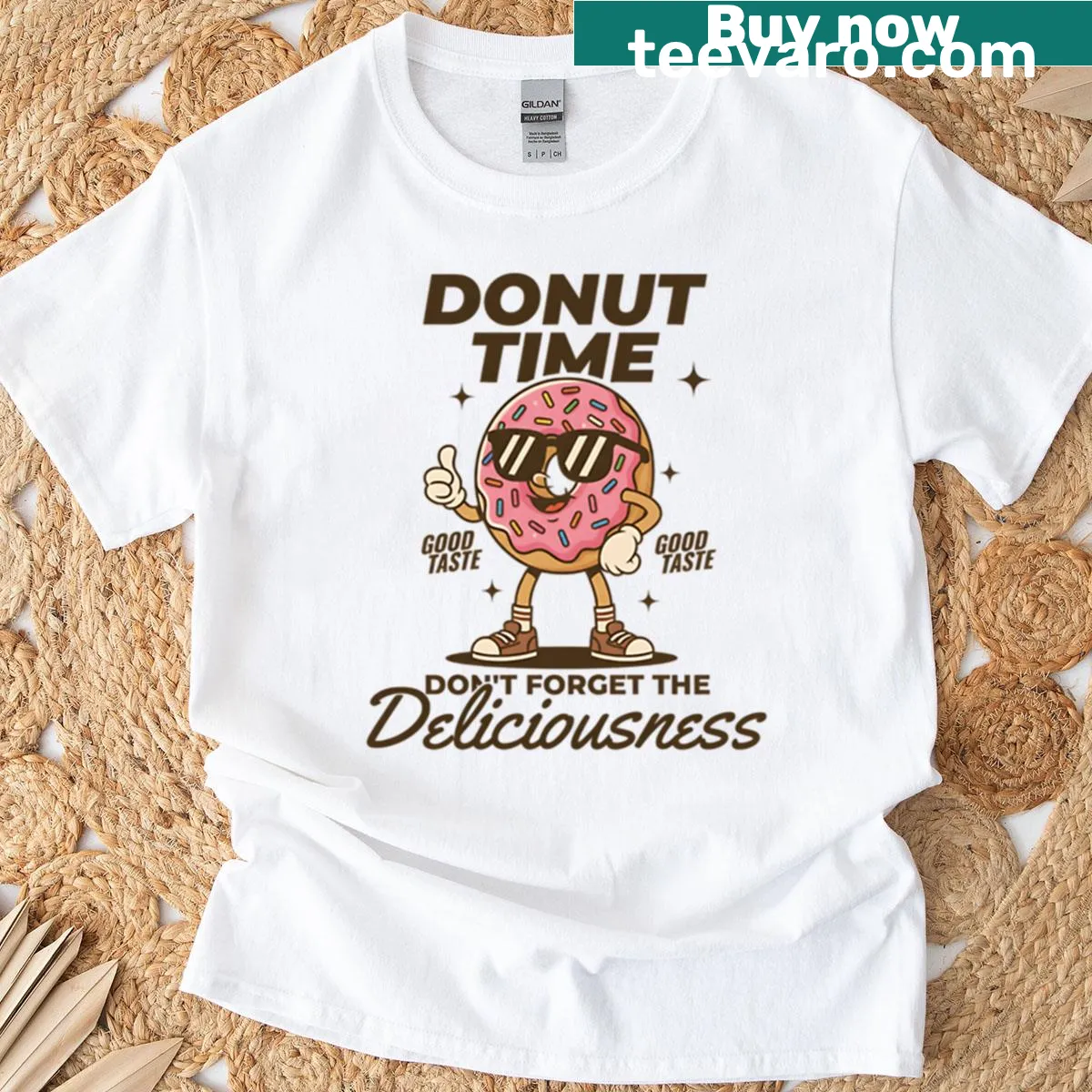 Retro donut cartoon T-shirt with a playful design for donut lovers — on a men's t-shirt