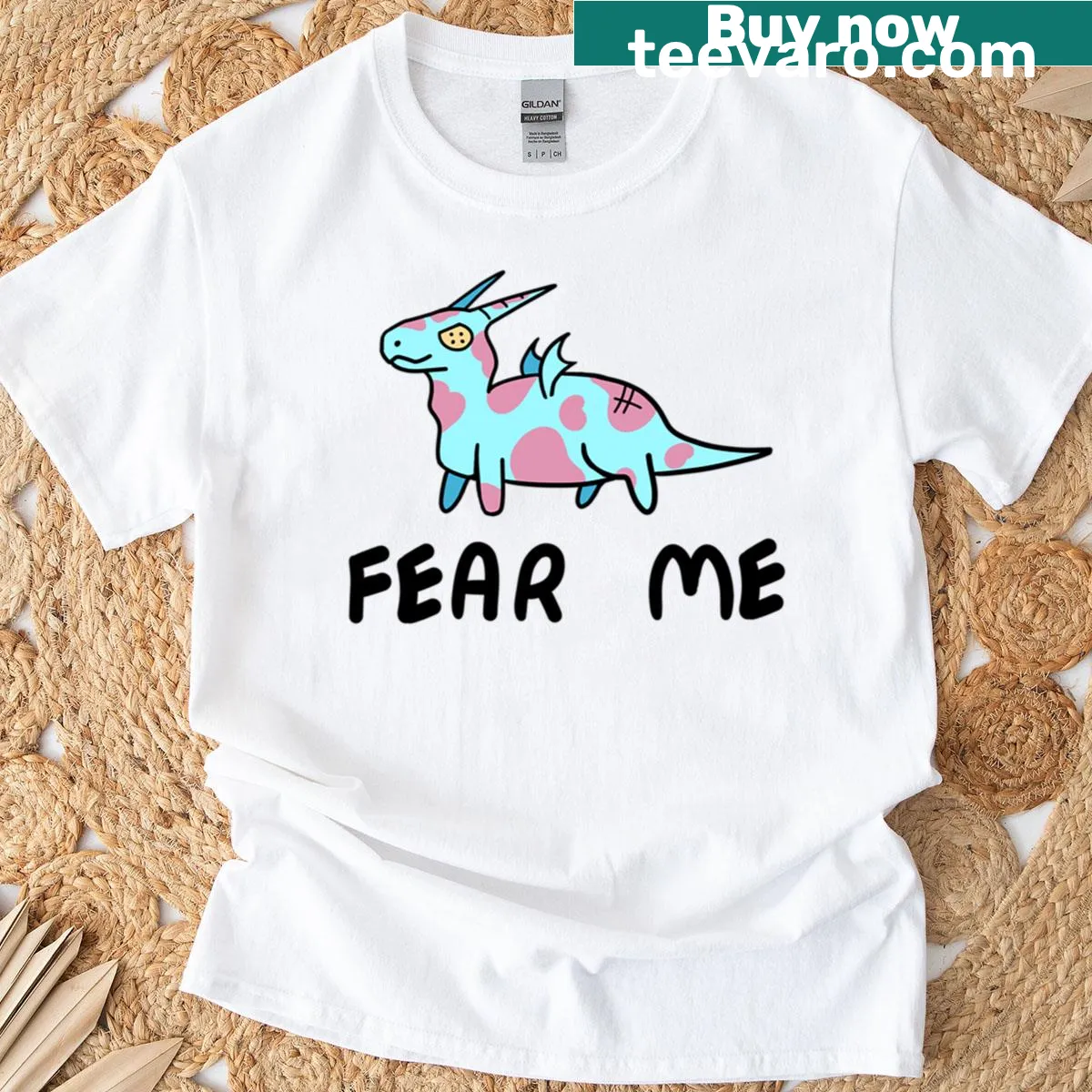 Dragon graphic T-shirt with a powerful Fear Me message for fantasy fans — on a men's t-shirt