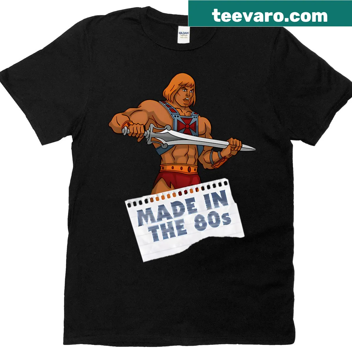 Vintage cartoon t-shirt with 80s movie references — on a men's t-shirt