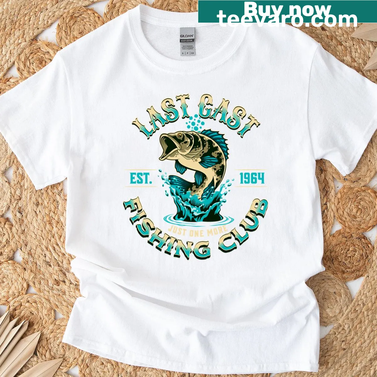 Fishing Club typography t-shirt — on a men's t-shirt