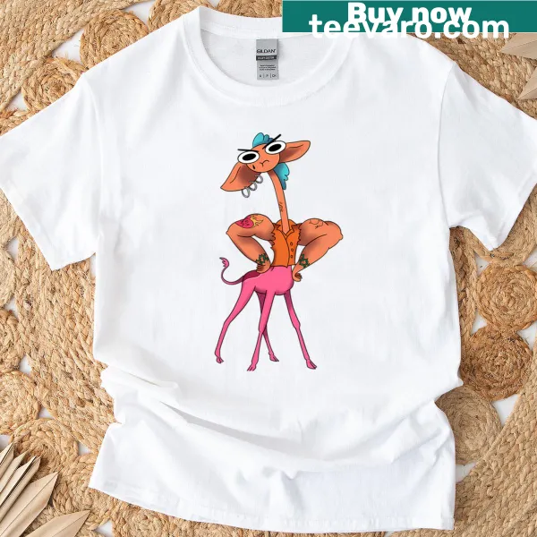 Vintage-style tee with cartoon friends in anime style